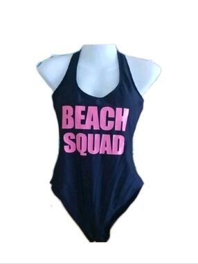 NWT California Sunshine Beach Squad One Piece Tank Swimsuit Juniors XL Black